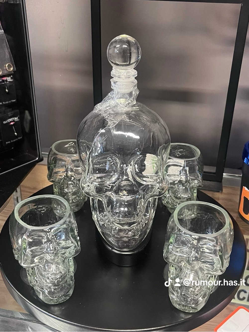 Clear Skull Glass Decanter with 4 Matching Tumblers